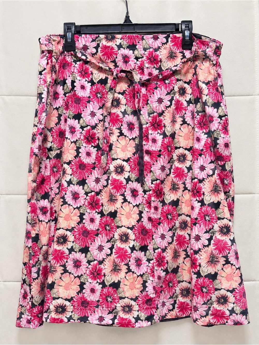Kim Rogers 22W Floral A-Line Skirt Pink Black Plus Size Tie Waist Cotton Blend